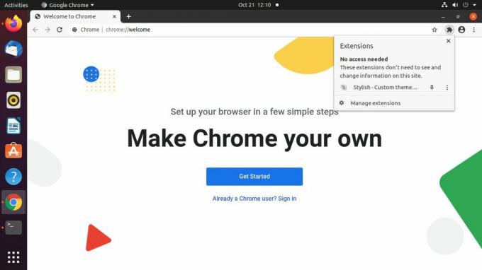 Menu rozszerzenia Google Chrome