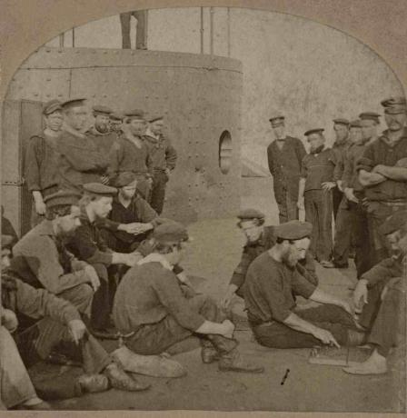 Sailors of the Monitor relaksujący się na pokładzie, lato 1862.