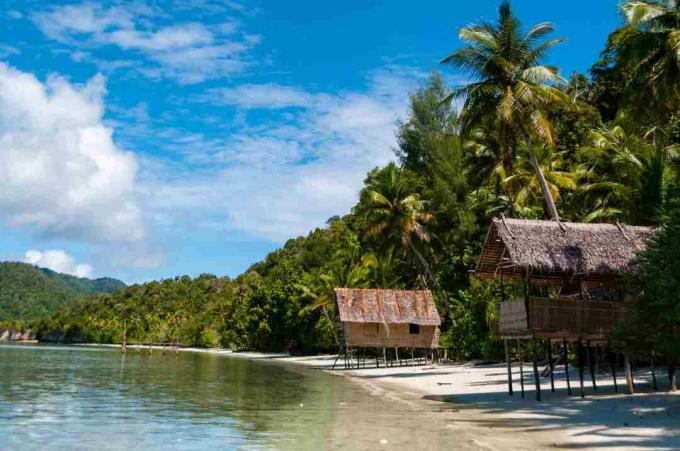 Chaty bambusowe Nipa na plaży White Sand z palmą