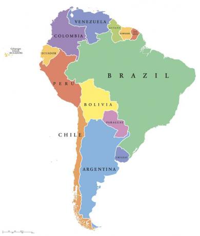 Mapa polityczna pojedynczych państw Ameryki Południowej