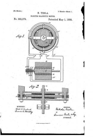 Patent Nikoli Tesli na silnik elektromagnetyczny, 1888