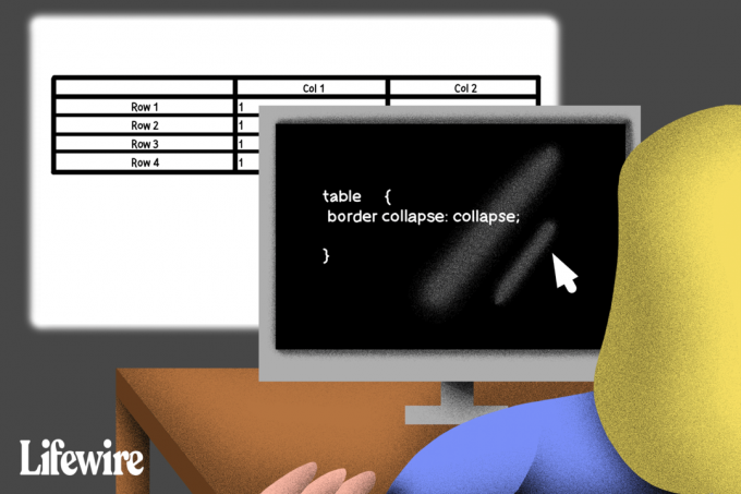 Ilustracja przedstawiająca osobę używającą CSS do zarządzania tabelą w internecie