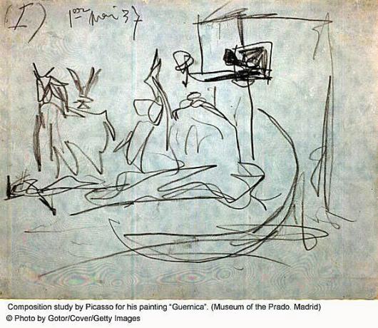 Szkic Picassa do swojego malarstwa Guernica