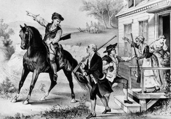 1774: Zebranie pomniejszych ludzi - milicji kolonialnej Nowej Anglii, gotowej do walki z Brytyjczykami w jednej chwili.