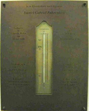 Tablica pamiątkowa poświęcona D.G. Fahrenheit.