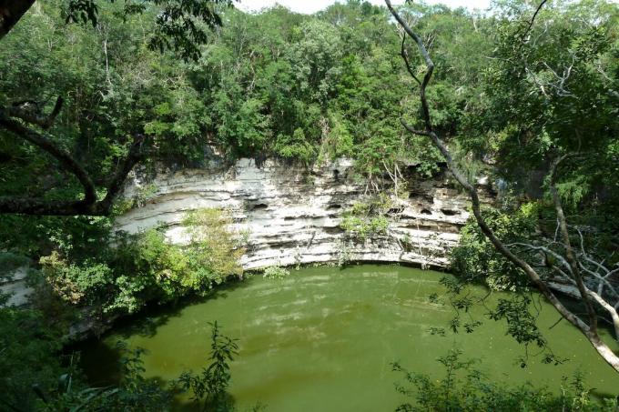 Ciemnozielona studnia ofiarna w Chichén Itzá