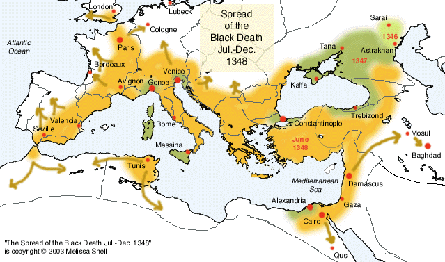 Spread of the Black Death lipiec-grudzień. 1348 Podstępny spread