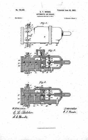 patent na Granville T. Automatyczny hamulec pneumatyczny Woodsa, 1902