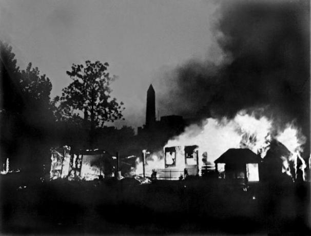 Obozowisko weteranów Armii Bonusowej w Waszyngtonie, spalone w 1932 roku