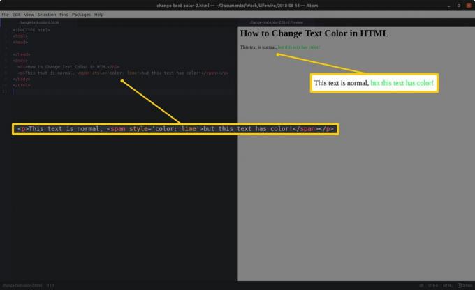 Edytor kodu z kodem HTML i podświetlonymi sekcjami po lewej stronie oraz podglądem HTML i podświetlonymi wynikami po prawej