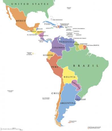 Mapa polityczna poszczególnych państw Ameryki Łacińskiej