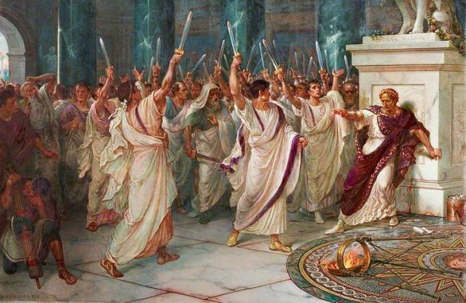 Zabójstwo Juliusza Cezara, namalowany przez Williama Holmesa Sullivana, ok. 1930 r. 1888