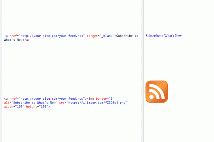 Zrzut ekranu przedstawiający dwa sposoby łączenia się z kanałem RSS za pomocą HTML