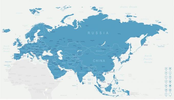 Cyfrowa mapa mapy Eurazji.