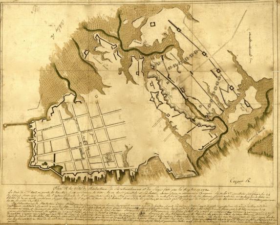 Mapa obrony brytyjskiej w Charleston.