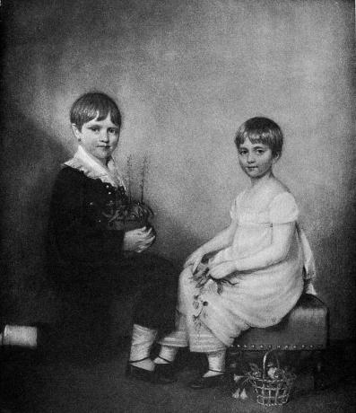 ilustracja Karola Darwina i jego siostry Katarzyny jako dzieci