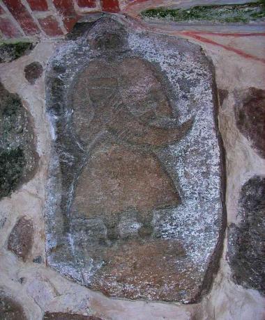 Kamień Svantevit w kościele w Altenkirchen na wyspie Rugia, przed 1168 rokiem. Artysta: sztuka przedchrześcijańska