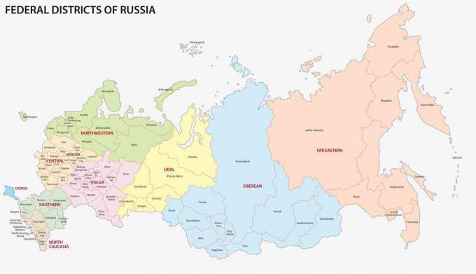 Mapa okręgów federalnych Rosji