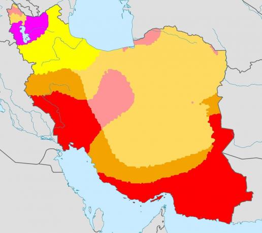 Mapa Iranu z klasyfikacją klimatyczną Koppen.